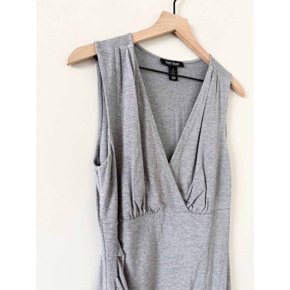 White House Black Market Gray Faux Wrap Jersey Dress with Beaded Neckline Size M - Picture 2 of 5
